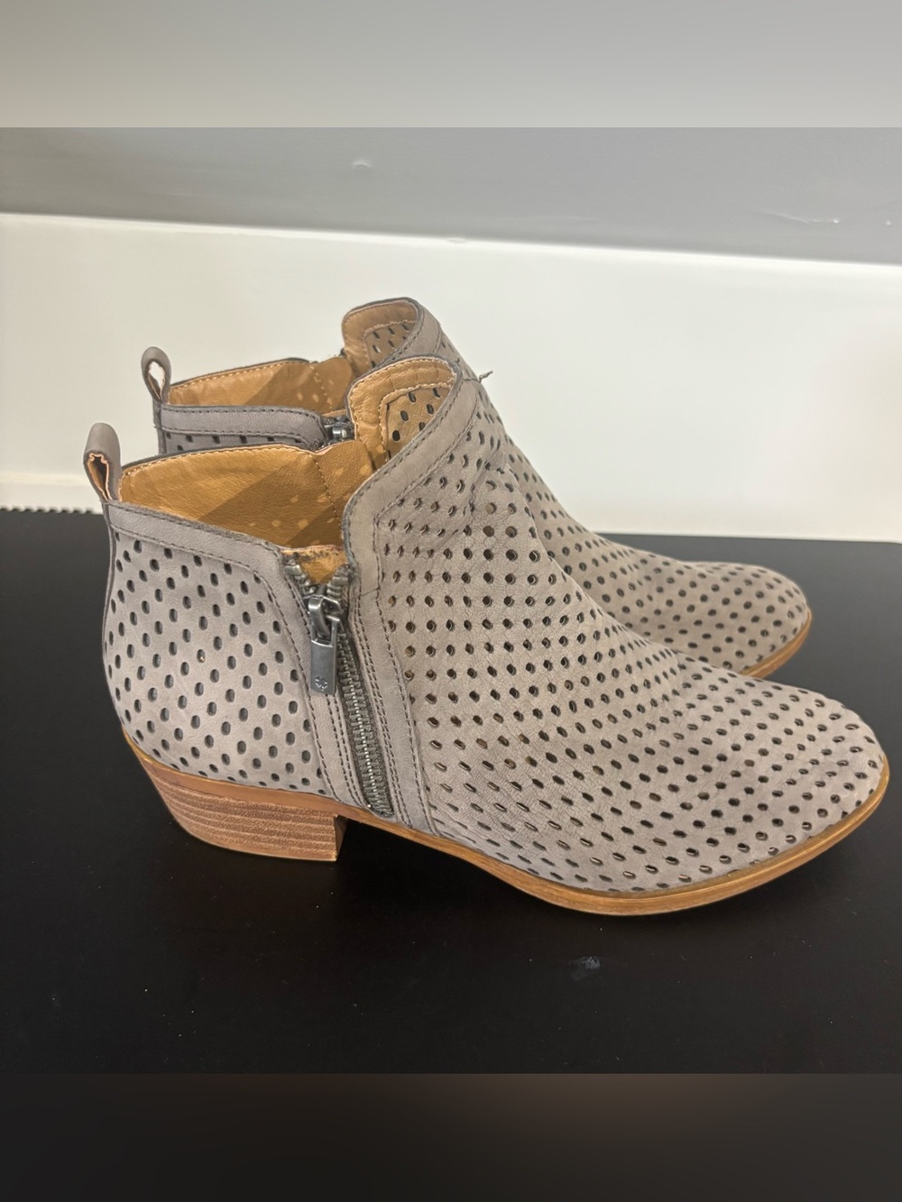 Lucky Brand Perforated Ankle Boots with Side Zipper, Size 9